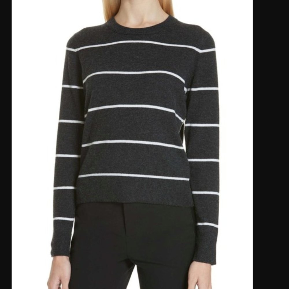 Vince Cashmere Sweater Charcoal Off White Stripe